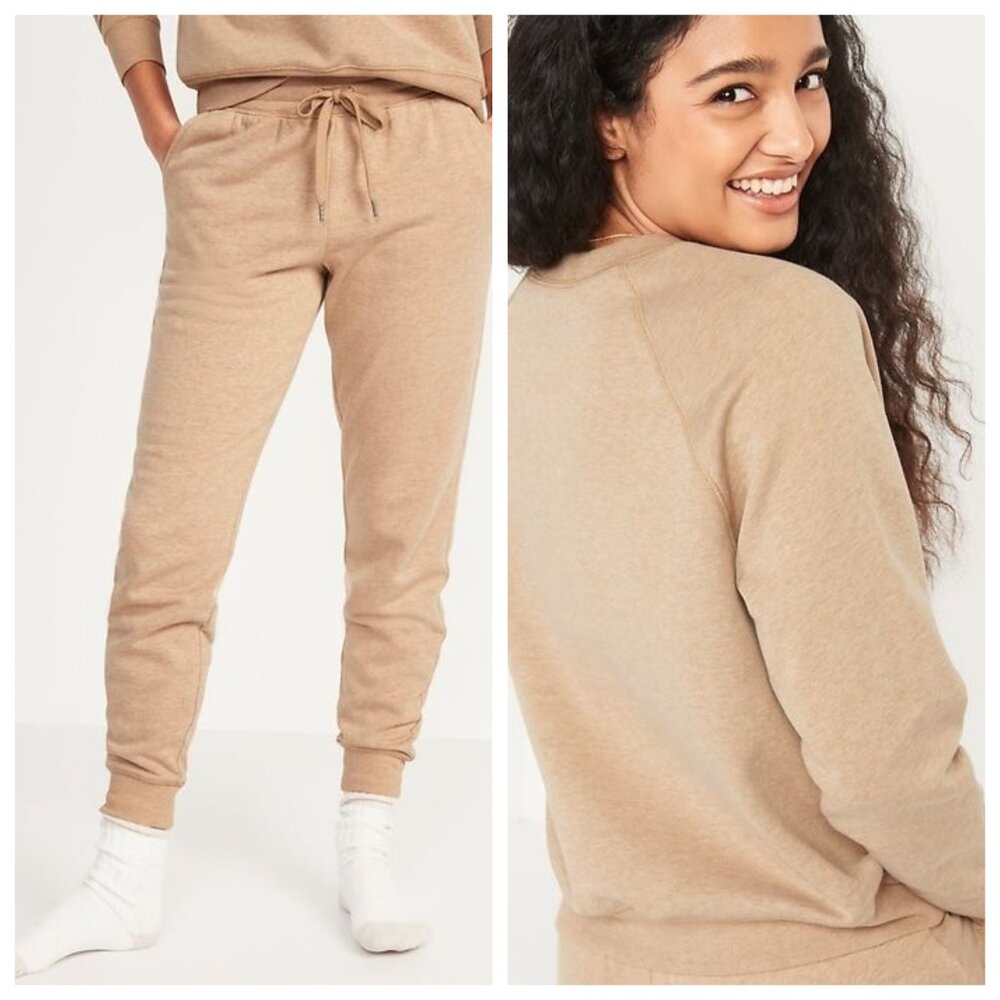 Old Navy Mid Rise Vintage Street Jogger Sweatsuit 2 Piece Set Pale Khaki Size S